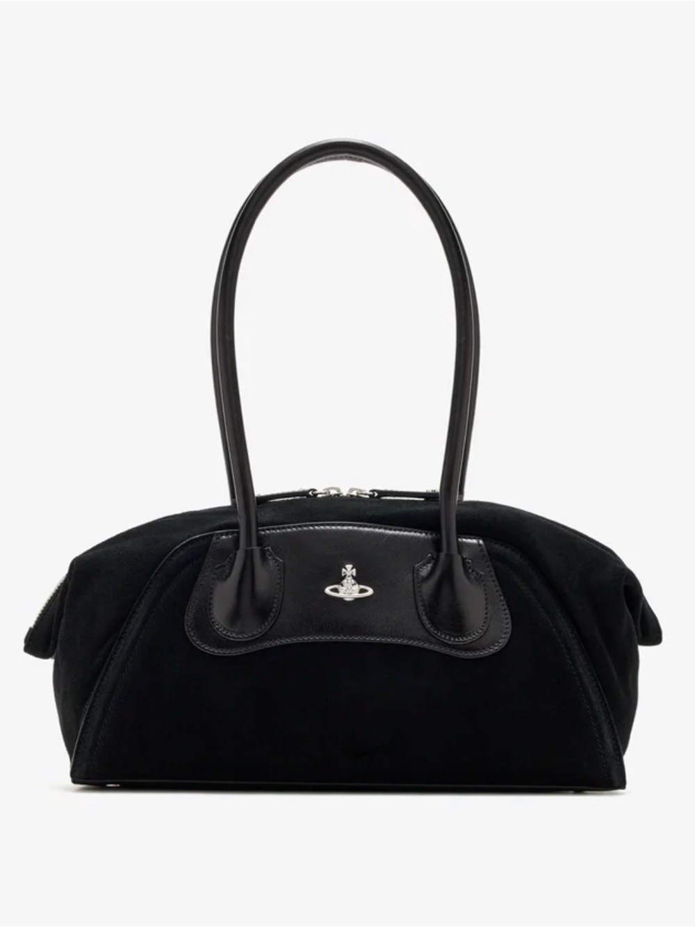 Vivienne Westwood Black Velvet and Leather Shoulder Bag